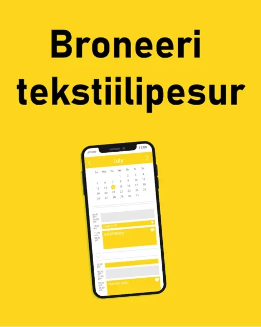 Book a textile cleaner rent kollasel taustal, nutitelefoni ekraanil kuvatud broneerimiskalender.
