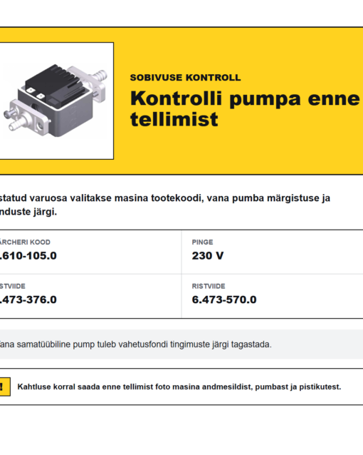 Kärcher Puzzi 8/1 C taastatud pritsepump 230 V, detailid