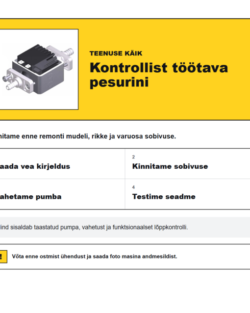 Kärcher Puzzi pritsepumba vahetus taastatud pumbaga, detailid