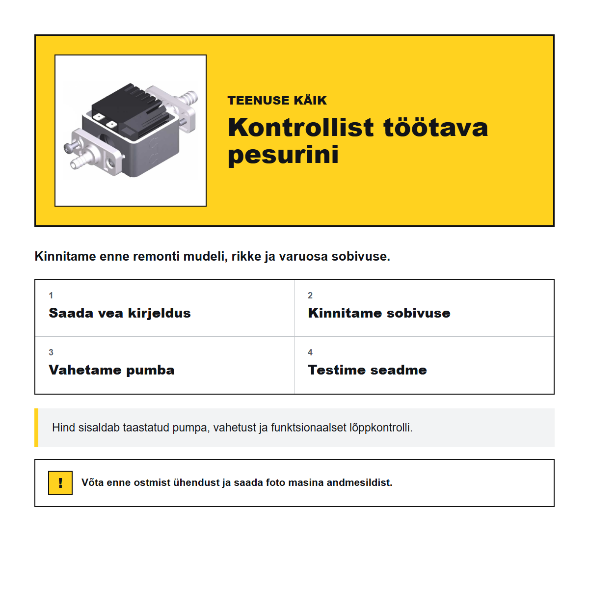 Kärcher Puzzi pritsepumba vahetus taastatud pumbaga, detailid