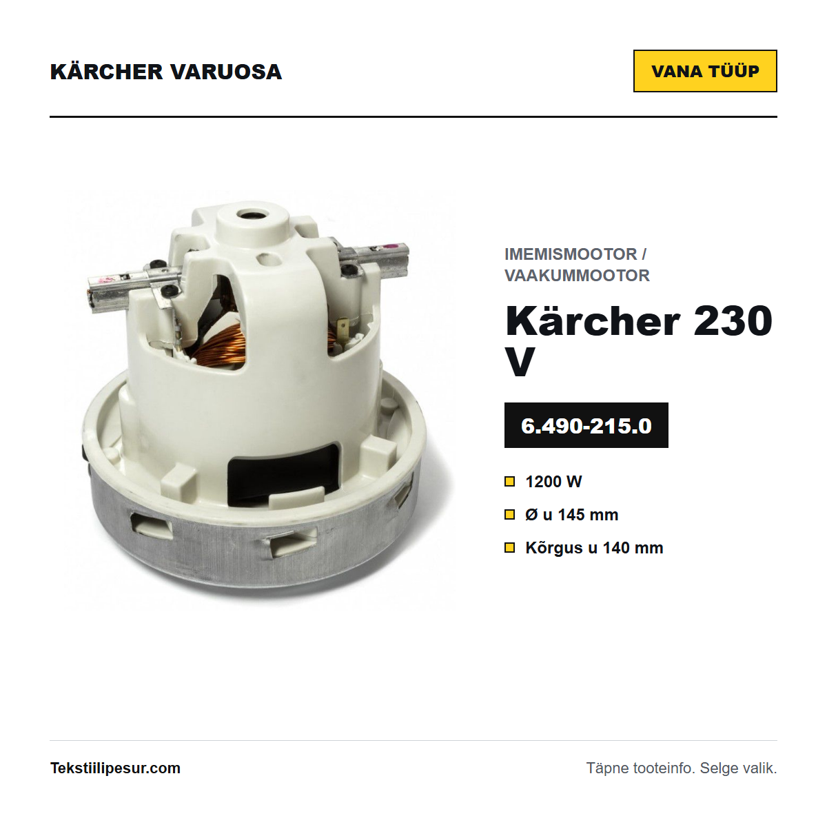 Kärcher Puzzi imemismootor 230 V, vana tüüp 6.490-215.0, ülevaade
