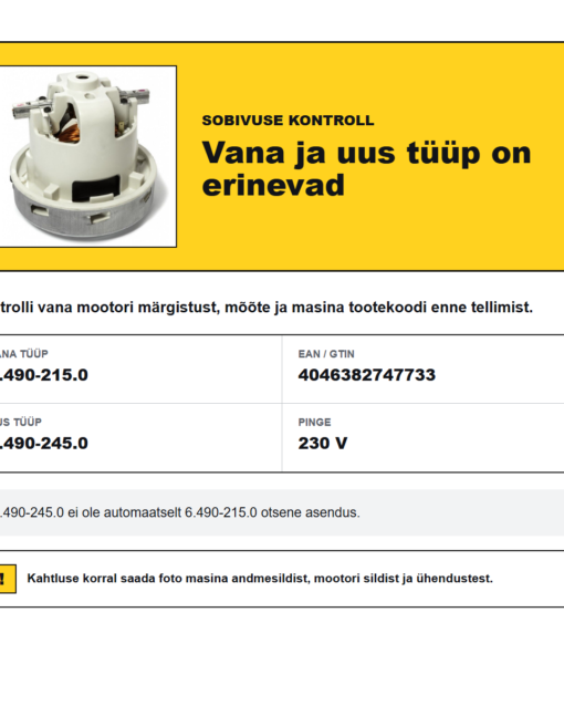 Kärcher Puzzi imemismootor 230 V, vana tüüp 6.490-215.0, detailid
