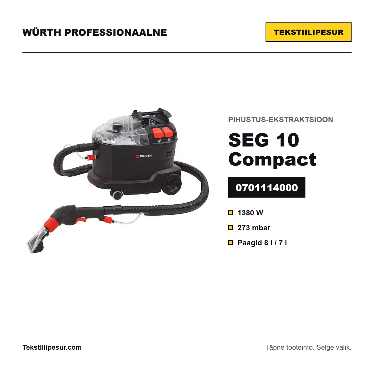 Würth SEG 10 Compact tekstiilipesur, ülevaade