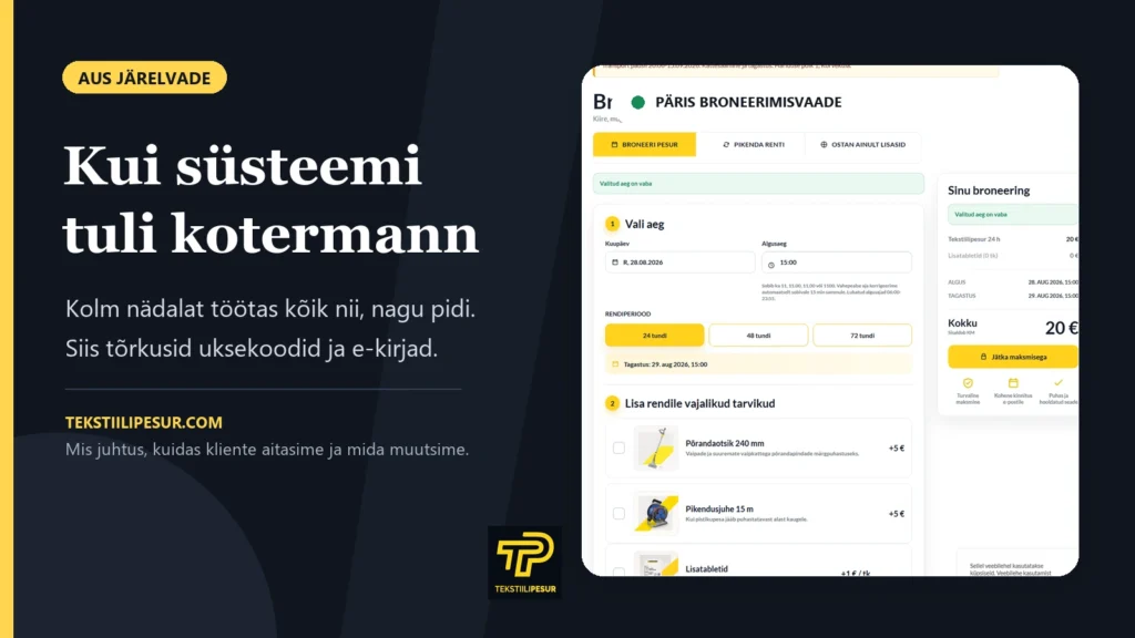 Tekstiilipesuri uus broneerimissüsteem ja aus järelvaade süsteemi tõrgetele.