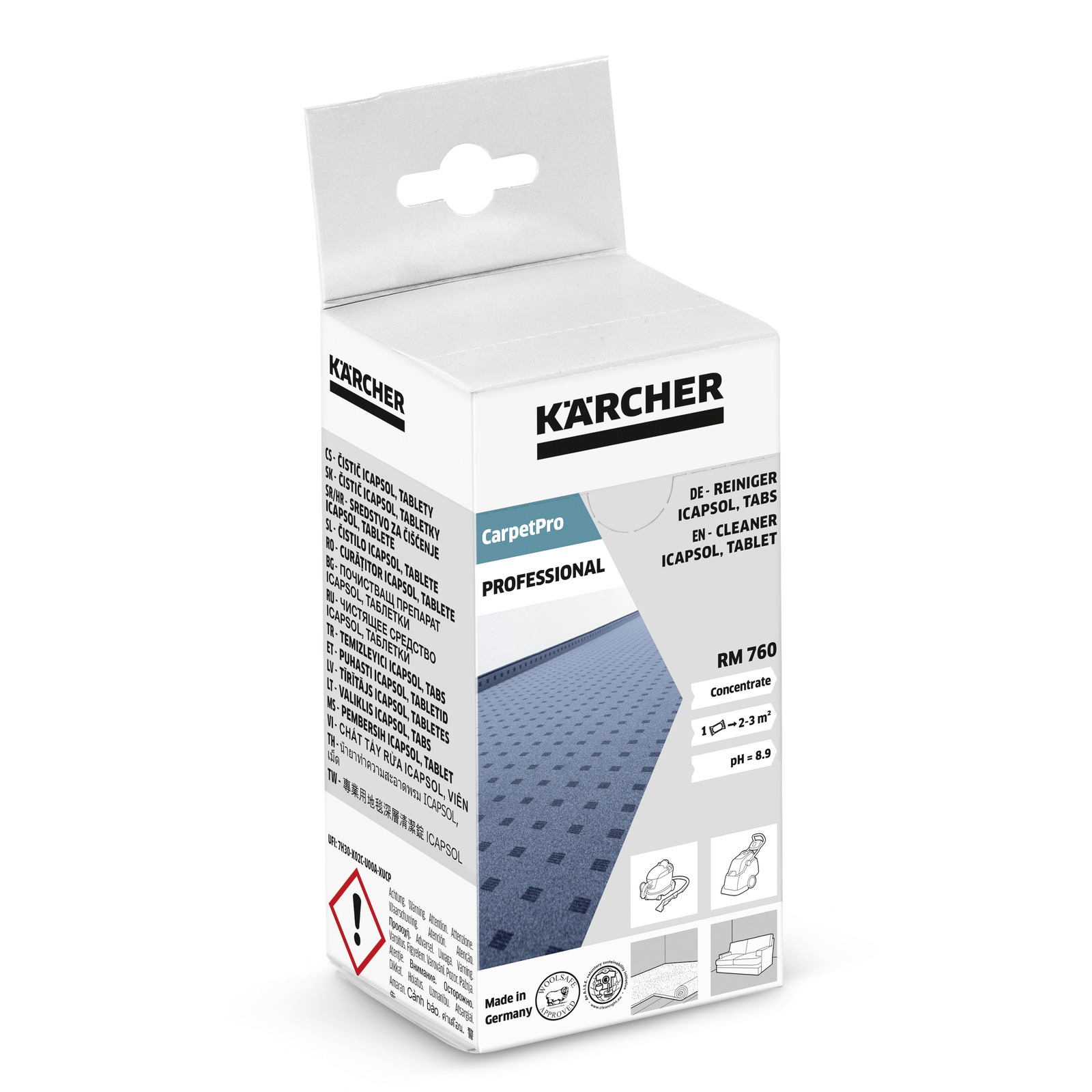 Kärcher CarpetPro Cleaner iCapsol RM 760 puhastustablettide originaalpakend.
